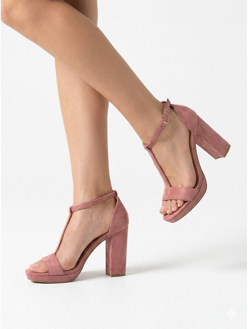 JACOBIES Pink Faux Suede Chunky Block High Heel Ankle Strap Sandals Size 7.5